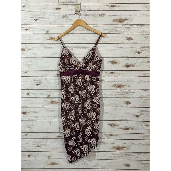 Bardot Dalia Asymmetrical Lace Midi Dress - Burgundy Floral - US 6/Small - Image 14