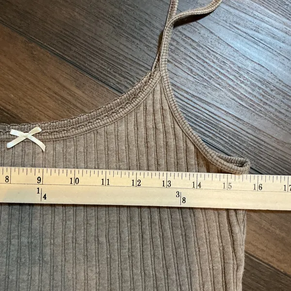 John Galt Brandy Melville Ribbed Cami Tan Brown Bow Cropped Tank Top OS Basic - Image 5