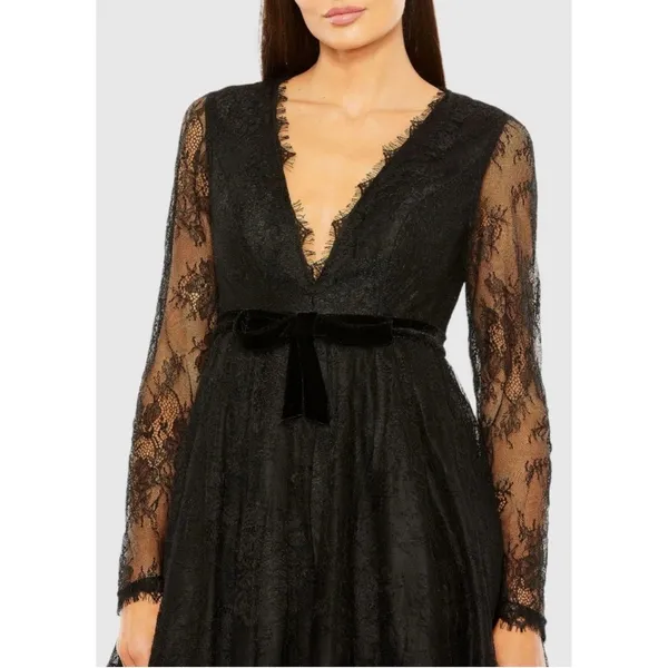 Mac Duggal 49794‎ Black Lace Long Sleeve Mini Dress NWT Size 10 - Image 3