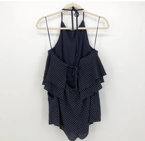 Aqua Navy Polka Dot Halter Tiered Ruffle Romper | Size Small | Bloomingdale’s - Image 5