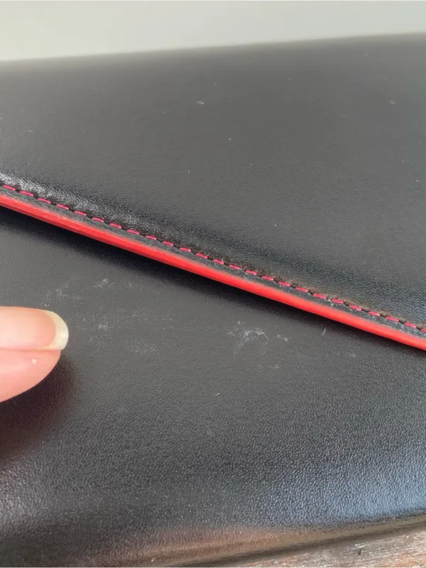 Lodis Audrey Alice tri fold black leather envelope fold wallet red interior - Image 3