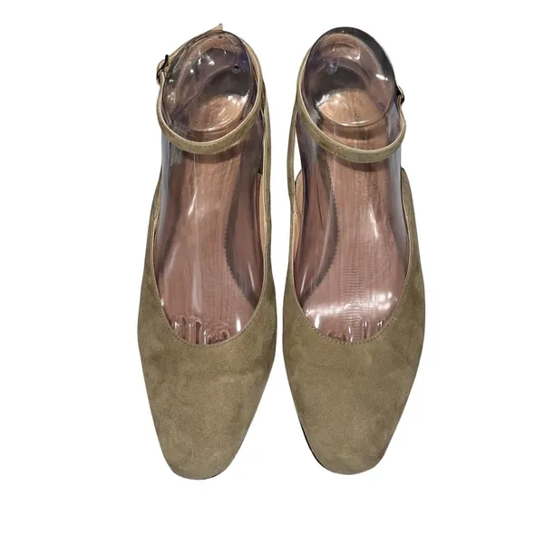 J. Crew‎ Millie Ankle Strap Heels Pumps Suede Shoe Khaki Beige Size 8 Open Back - Image 2