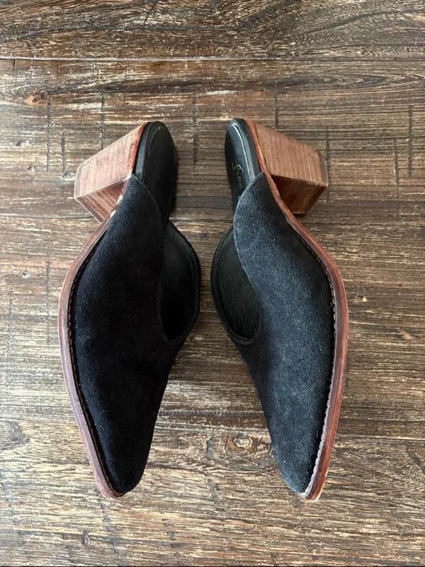 Free‎ People Anya Suede Mules Black Size 8 - Image 4