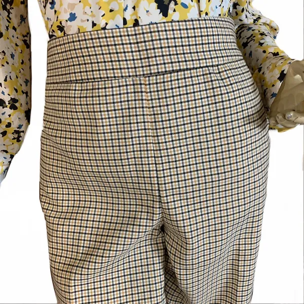 Loft Tan & Black Cropped Wide Leg Plaid Trousers (10) - Image 11