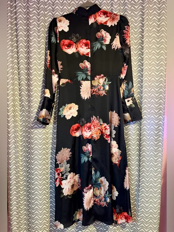 NWOT ZARA | Floral Satin Mandarin Collar Dress, Small - Image 6
