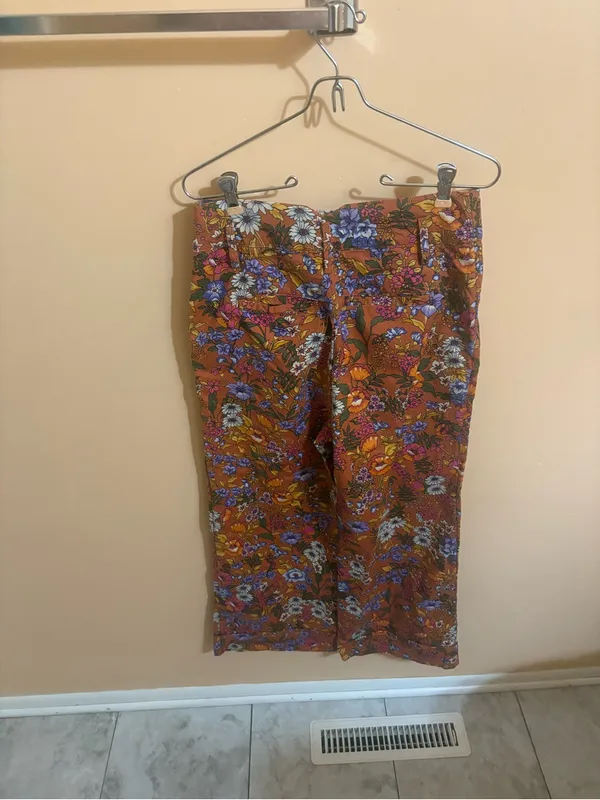 Anthropologie Maeve Orange Floral Wide Leg Trouser Pants - Image 4