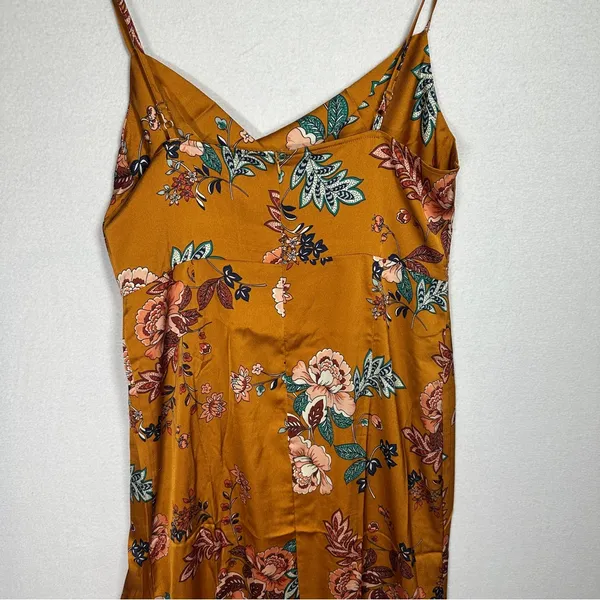 CantonWalker Slip Dress XL Orange Floral Slit Cowl Neck Sleeveless Strappy New - Image 5