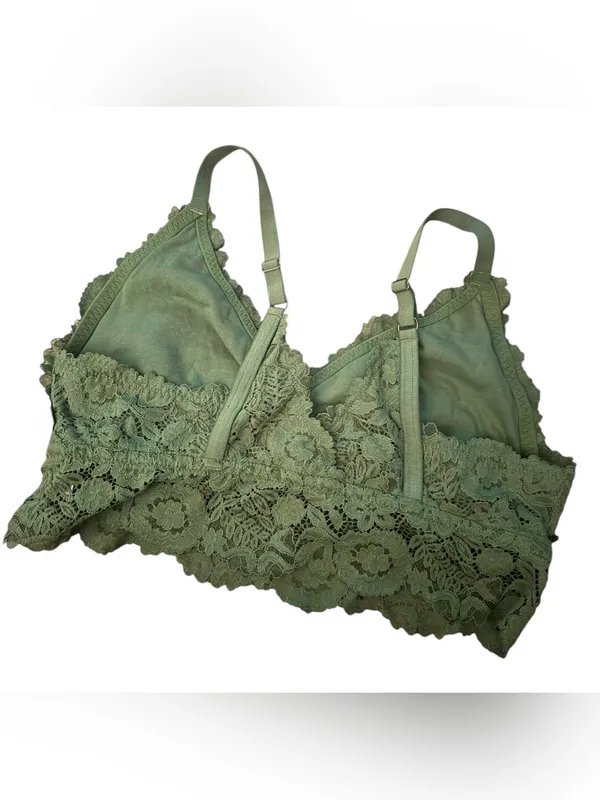 Aerie Olive Green Lace Longline Plunge Bralette - Size XL (EUC) - Image 3