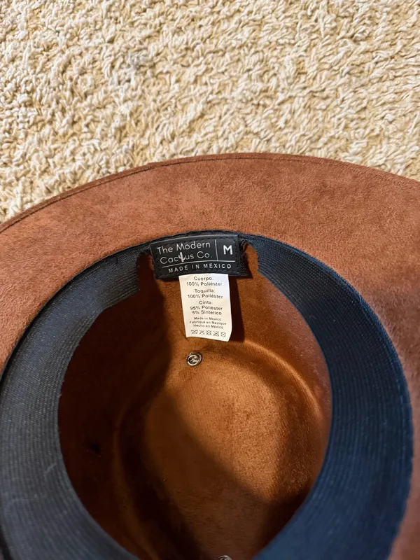 The modern Cactus suede hat with ribbon and twine tied on and pins/ ring details - Image 6