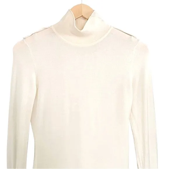 Karen Millen Wool Blend Sweater Dress Size 2 Cream Knit Bodycon Mock Neck Mini - Image 4