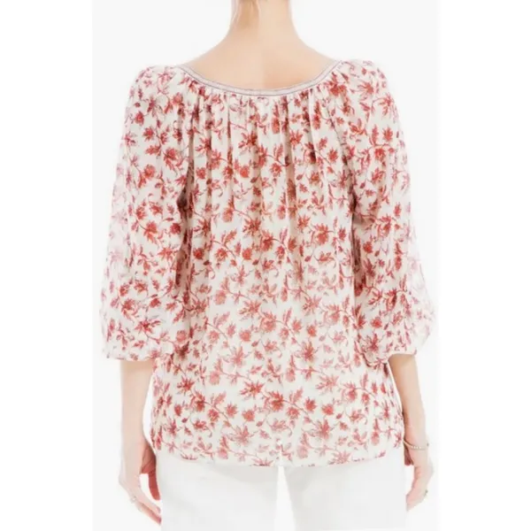 💕MAX STUDIO💕 V-Neck Long Sleeve Georgette Top ~ Red Chintzy Rambler Large NWOT - Image 4