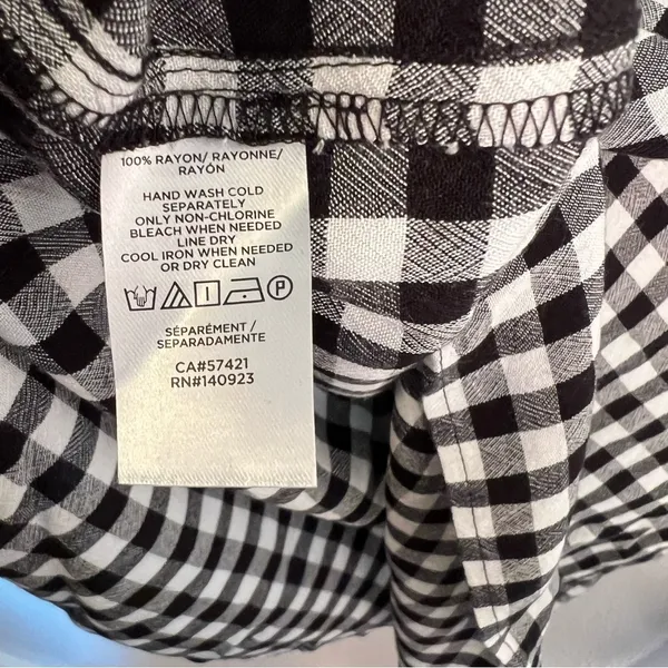 Loft Women's Size XS Blouse Long Puff Sleeve Black White Gingham Crewneck 552579 - Image 12