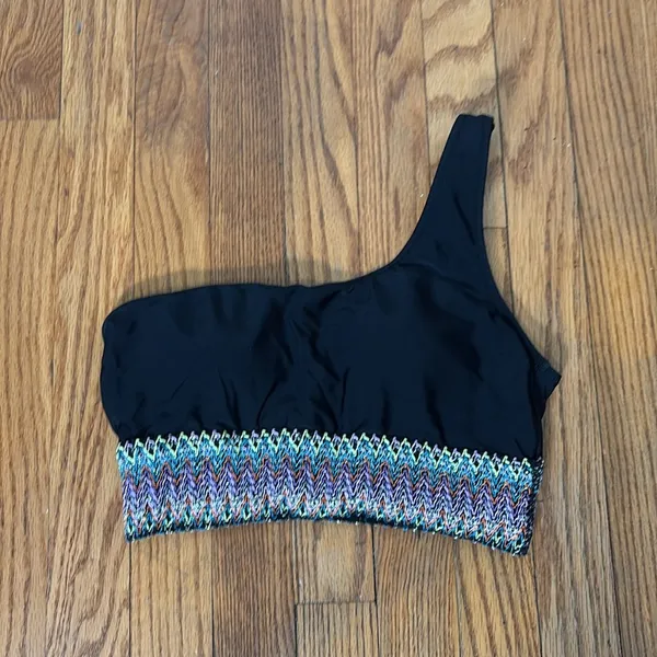 Paisley One Shoulder Woven Patchwork Black Bikini‎ Set size S NWT swimsuit - Image 4