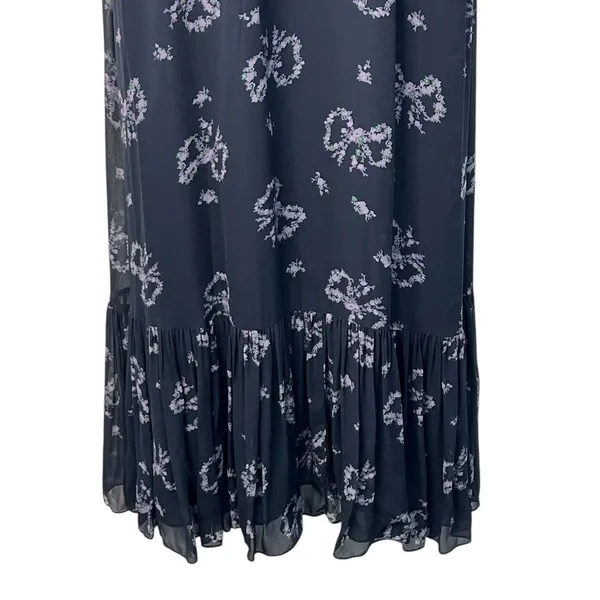 Love Shack Fancy‎ Kover Bow Print Tiered Navy Blue Viscose Maxi Dress Size 8 - Image 12