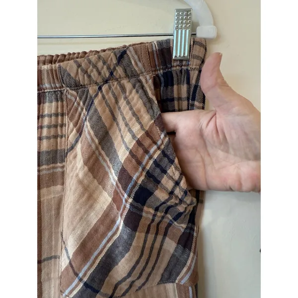 Aerie women’s gauze pants size M high waist brown plaid Loungewear grandmacore - Image 3