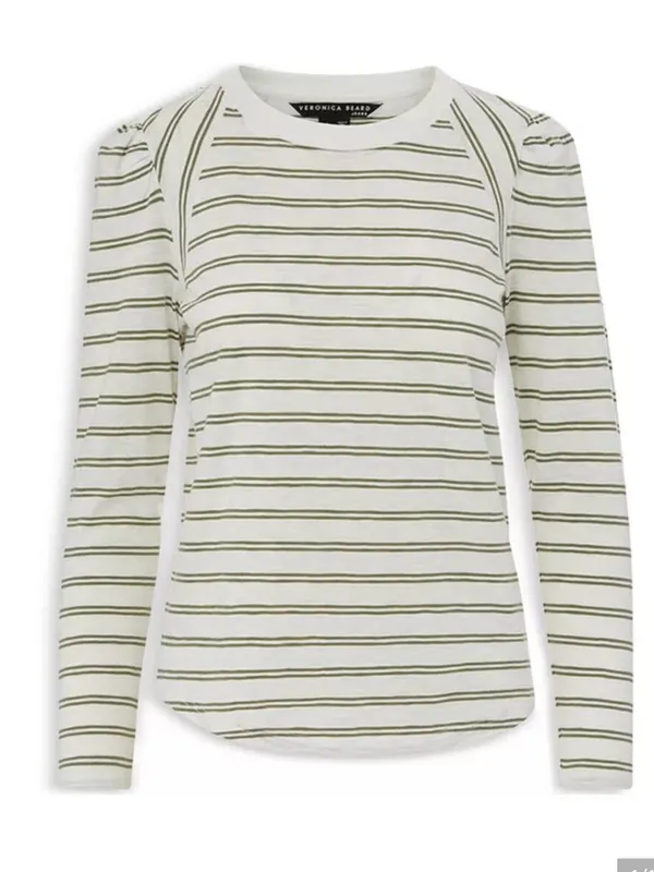 Veronica Beard Mason Baseball Tee Striped Ecru Slate XS $178 - Image 9