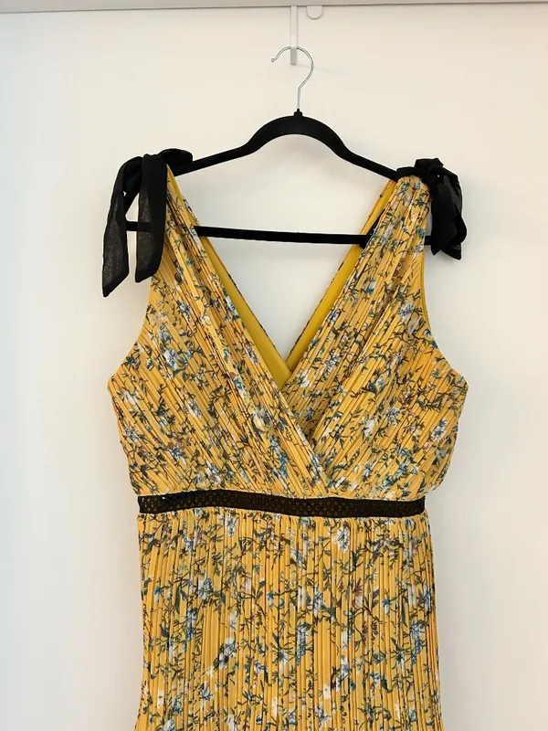 Lulus Such Sophistication Yellow Floral Print Pleated Summer Maxi Dress Size L - Image 5