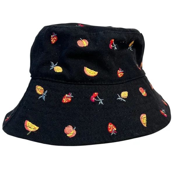 Urban Outfitters Fruit Embroidered Black‎ Bucket Hat One Size OS Summer Festival - Image 3