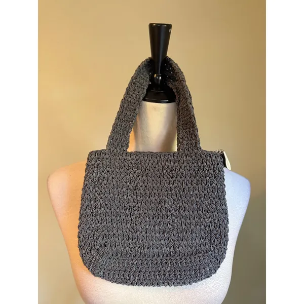 Tosca Handbag Grey blue Crochet Floral Ribbon Rose Mini Tote Zip boho Bag NEW y2 - Image 2