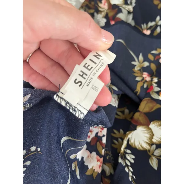 Navy Blue Floral Off the Shoulder Mini Dress Small Tie Sleeve Boho‎ Chic Summer - Image 5