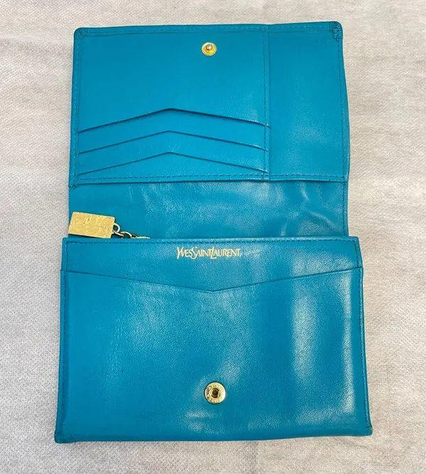 Yves Saint Laurent YSL Vintage Turquoise Compact Bifold Wallet - Preowned - Image 3