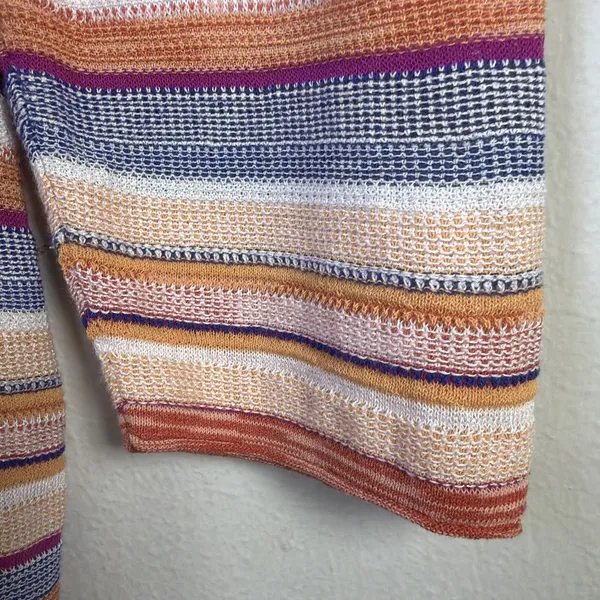 Chico's 2 Multi Color Striped Sweater Top large Linen blend Orange fall festival - Image 6