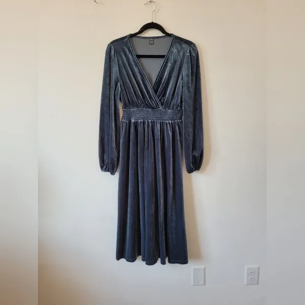 Blue Velvet Midi Dress Cottage Peasant Fairy Ethereal Whimsigoth Hippie Gypsy S - Image 2