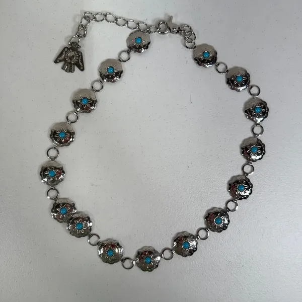Thunderbird Western Boho Chain Belt Silver Turquoise Concho Lightweight Festival - Image 5