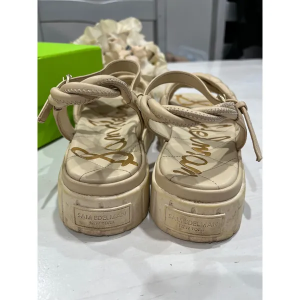 Sam‎ Edelman Gavril Platform Sandals Quilted Straps Ankle Buckle Beige 8M - Image 5