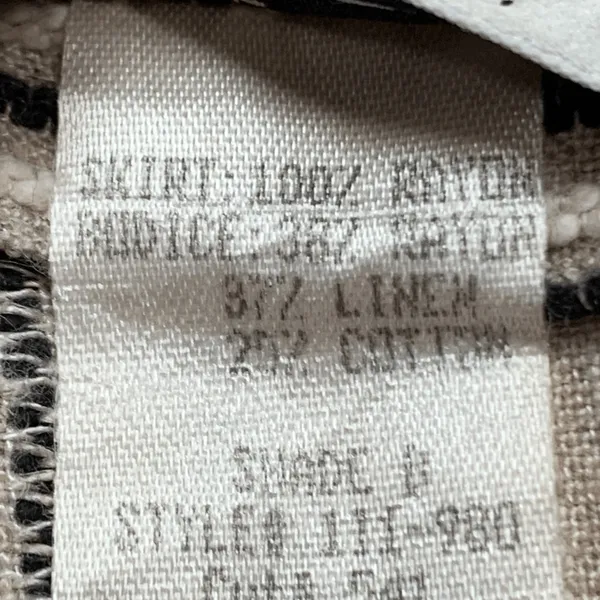 Vintage 90s Linen Rayon Colorblock Maxi Dress Boho Neutral Cottage Patch Pockets - Image 11