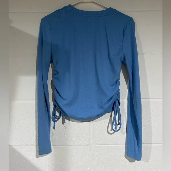 Zara Sky Blue Ruched Long Sleeve Top large - Image 3