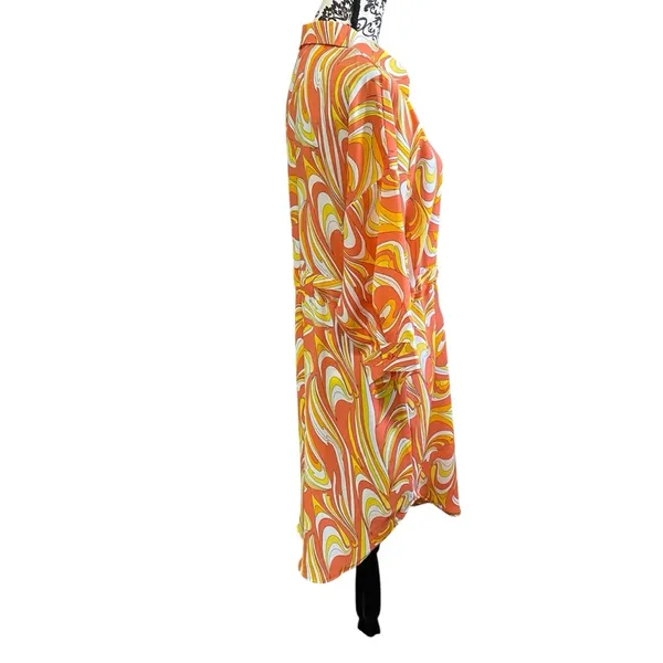 CHERRY Multicolor Button-Down Tie-Waist Shirt Dress Sz-Medium - Image 2