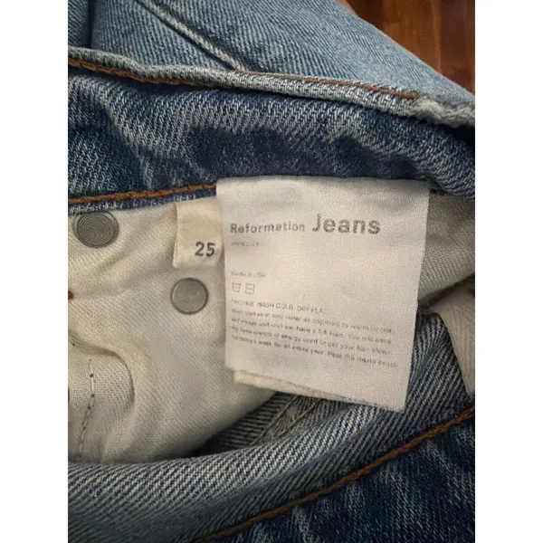 Reformation Jeans High Rise Distressed Straight Leg Jeans Blue Denim Size 25 - Image 3