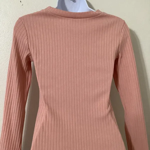 Yi Lhi Lian Pink Ribbed‎ Bodycon Glam Club Feminine Keyhole Neck Mini Dress S - Image 8