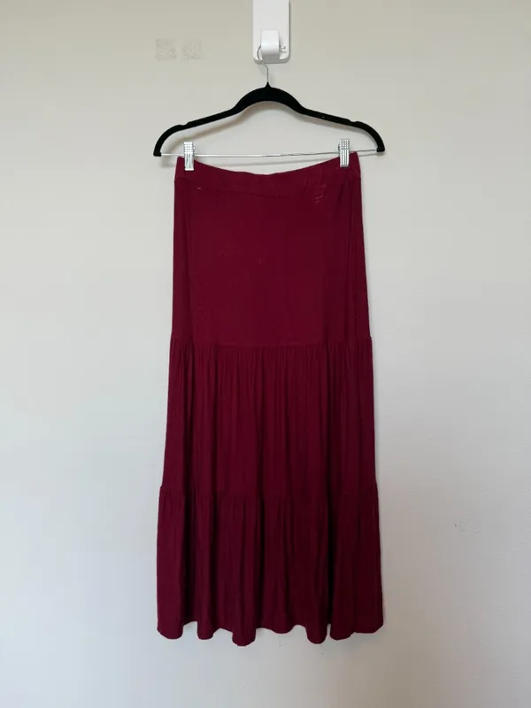 Y2K Burgundy Red Maxi Tiered Peasant Skirt - Image 4