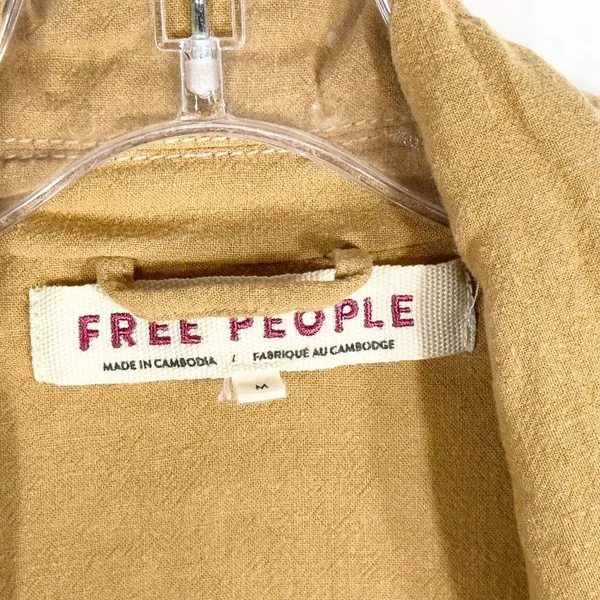 Free People Medium Jacket Charly‎ Blazer Beige Tan Linen Button Cinched 1090 - Image 14