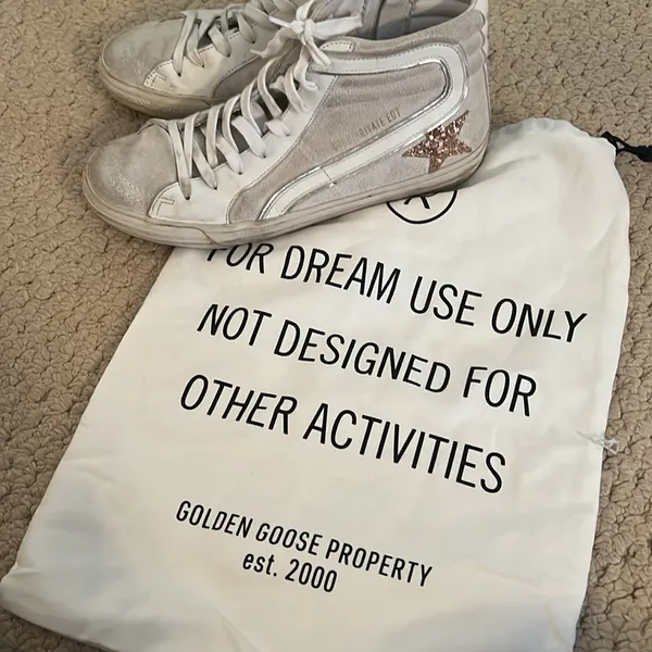 Golden Goose White Suede & Leather High-Top Sneakers with Gold Star - Image 8