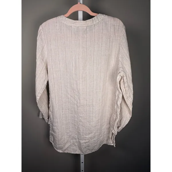 Antibes‎ Blanc Linen Blend Metallic Stripe Swim Cover Up Tunic Dress - Image 10