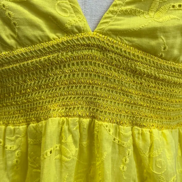 Ralph Lauren‎ Yellow Halter Mini Dress Embroidered Empire Waist Women’s Size M - Image 3