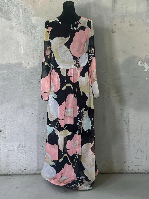 Lulus black, pink, and light blue floral maxi dress - Image 4