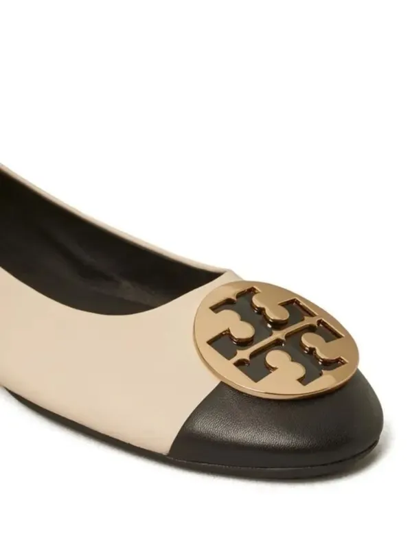 Tory Burch Claire Cap Top Leather Ballet Flats in New Cream/Black Size 9 Neutral - Image 4