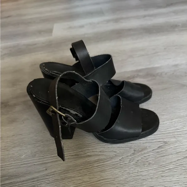 Women’s Black Faux Leather Platform Ankle Strap Heels - Image 4