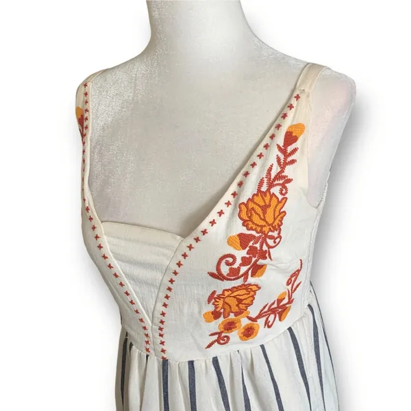 Melloday Embroidered Floral‎ Striped Sundress Ruffle Hem Strapless Boho Summer - Image 3