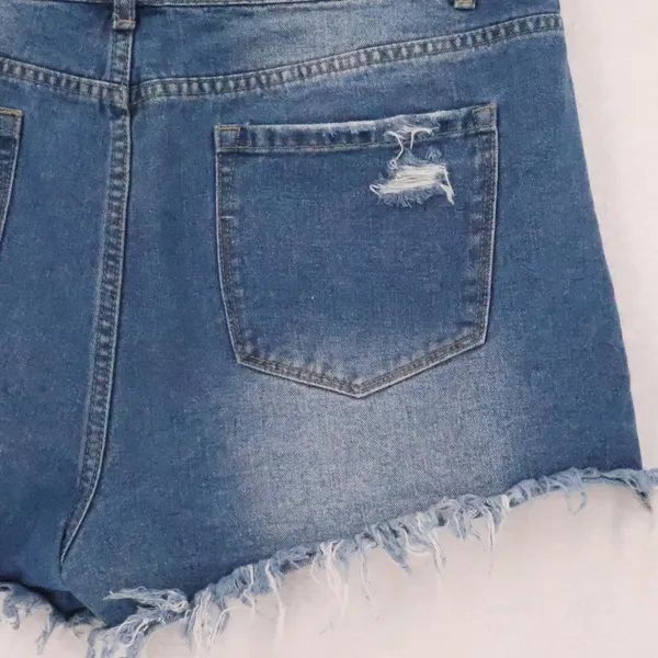 High‎ Waisted Distressed Denim Shorts Womens Size 2XL Blue Button Fly Raw Hem - Image 4