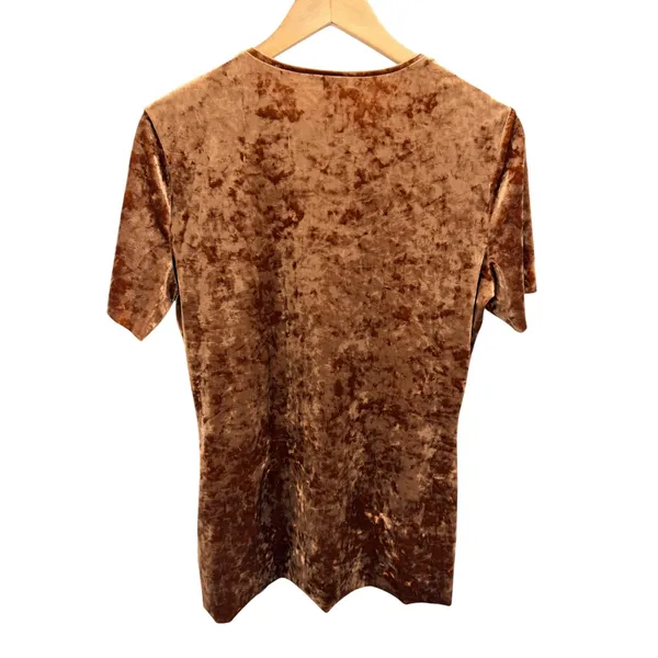 Tibi Crushed Velvet T-Shirt Large L Brown Copper Shimmer Blouse 90s Y2K Grunge - Image 6