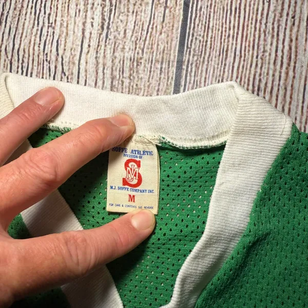 Vintage Soffe Athletic Mesh V-Neck Green Blank Jersey Womens M 70s Retro Tomboy‎ - Image 6