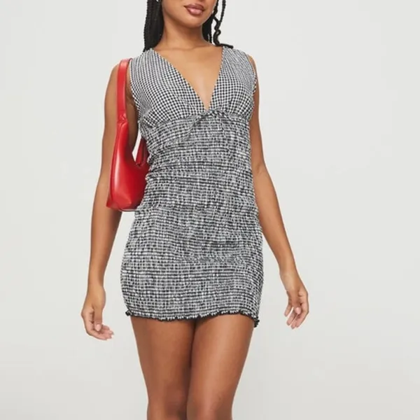 Princess Polly Solving Shirred Mini Dress Black Gingham size 6 NWT - Image 6
