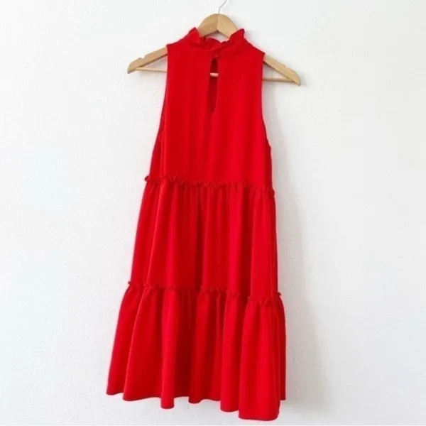 Elliatt Red Ruffle High Neck Sleeveless Tiered Holiday Wedding Swing Mini Dress - Image 9