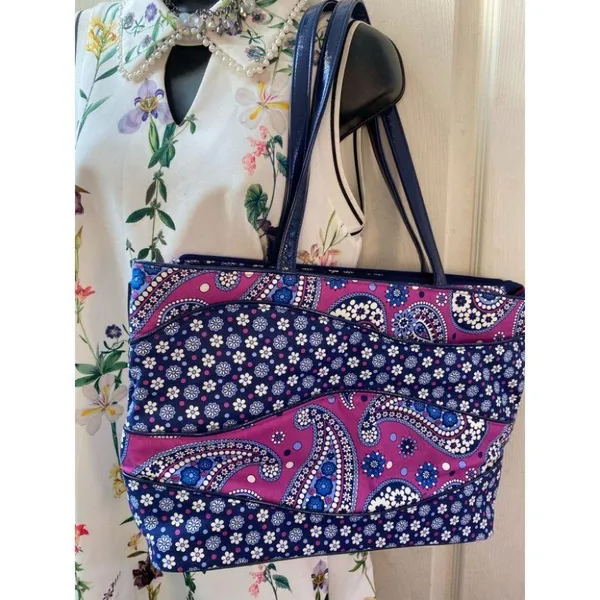Vera Bradley Blue Pink Quilted Fabric Tote Bag - Image 6