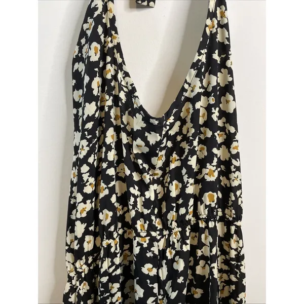 Pretty Garden Halter Maxi Dress MEDIUM Black Floral Boho Vacation Sleeveless NWT - Image 8